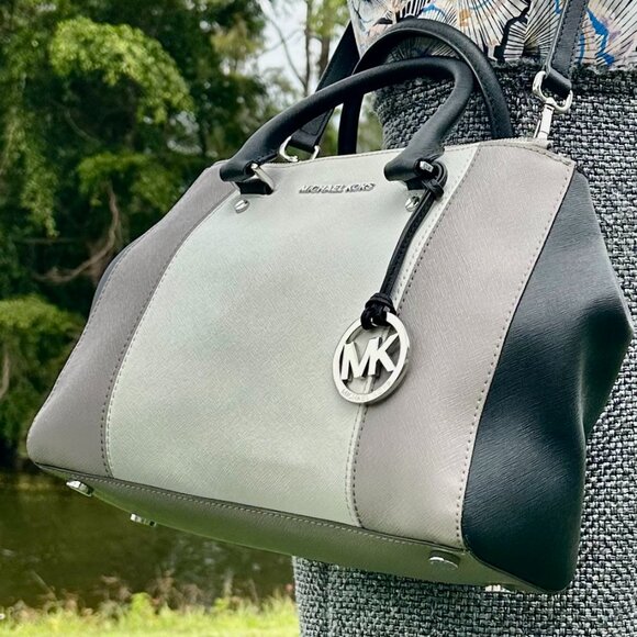 MICHAEL Michael Kors Sutton Stripe Convertible Medium Saffiano Leather Satchel - Picture 2 of 16